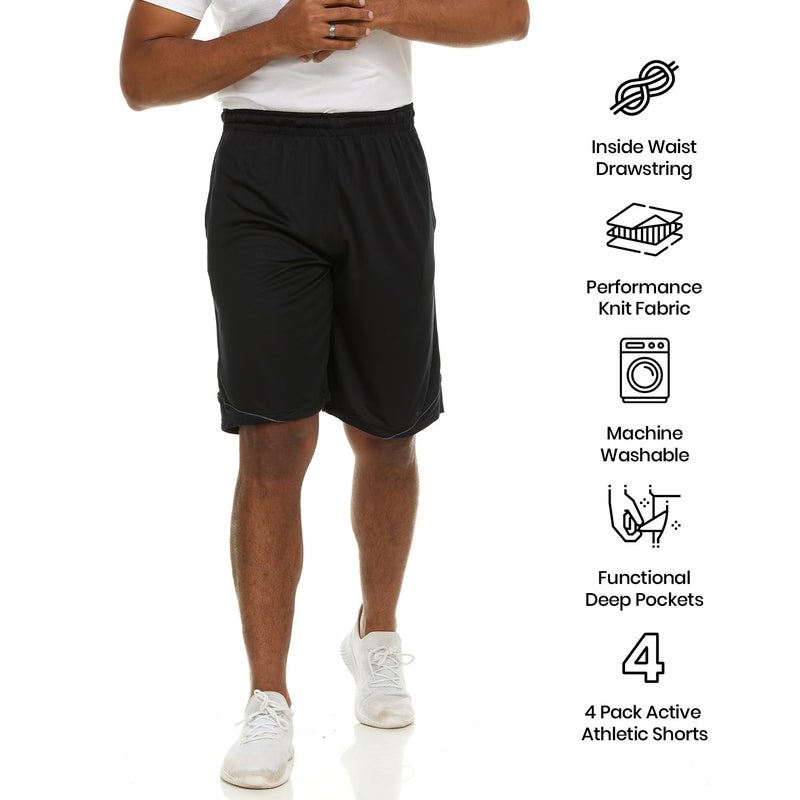 Essential Elements 4 Pack: Men's Dry-Fit Sweat Resistant Active Athletic Performance Shorts - Image 4